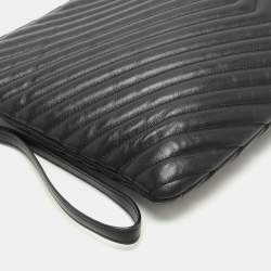 Saint Laurent Black Matelasse Leather Cassandre Wristlet Pouch