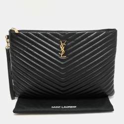 Saint Laurent Black Matelasse Leather Cassandre Wristlet Pouch