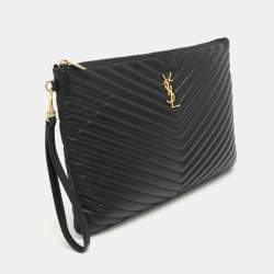 Saint Laurent Black Matelasse Leather Cassandre Wristlet Pouch