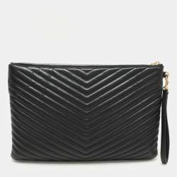 Saint Laurent Black Matelasse Leather Cassandre Wristlet Pouch