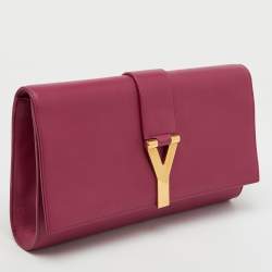 Pre Owned Saint Laurent Pink Leather Y-Ligne Clutch