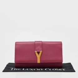 Pre Owned Saint Laurent Pink Leather Y-Ligne Clutch