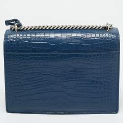 Pre Owned Saint Laurent Blue Croc Embossed Leather Medium Sunset Shoulder Bag