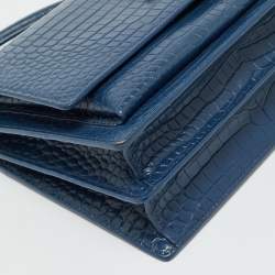 Pre Owned Saint Laurent Blue Croc Embossed Leather Medium Sunset Shoulder Bag