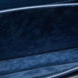 Pre Owned Saint Laurent Blue Croc Embossed Leather Medium Sunset Shoulder Bag