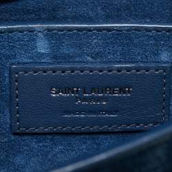 Pre Owned Saint Laurent Blue Croc Embossed Leather Medium Sunset Shoulder Bag