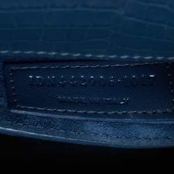 Pre Owned Saint Laurent Blue Croc Embossed Leather Medium Sunset Shoulder Bag