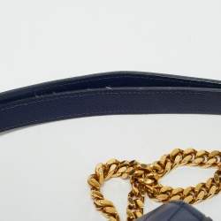 Pre Owned Saint Laurent Blue Matelassé Leather Large Monogram Envelope Shoulder Bag
