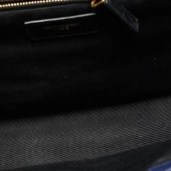 Pre Owned Saint Laurent Blue Matelassé Leather Large Monogram Envelope Shoulder Bag