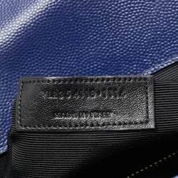 Pre Owned Saint Laurent Blue Matelassé Leather Large Monogram Envelope Shoulder Bag