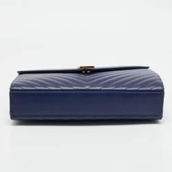 Pre Owned Saint Laurent Blue Matelassé Leather Large Monogram Envelope Shoulder Bag