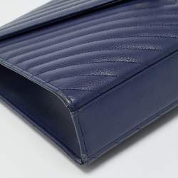 Pre Owned Saint Laurent Blue Matelassé Leather Large Monogram Envelope Shoulder Bag