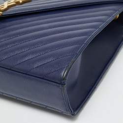 Pre Owned Saint Laurent Blue Matelassé Leather Large Monogram Envelope Shoulder Bag