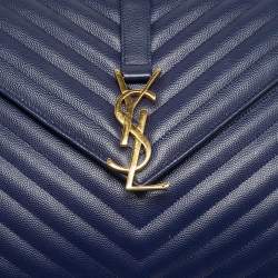 Pre Owned Saint Laurent Blue Matelassé Leather Large Monogram Envelope Shoulder Bag
