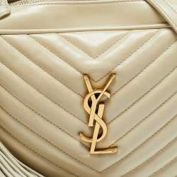 Saint Laurent Ivory White Matelassé Leather Lou Camera Crossbody Bag