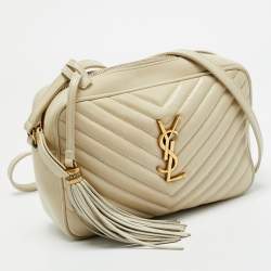 Saint Laurent Ivory White Matelassé Leather Lou Camera Crossbody Bag