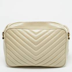 Saint Laurent Ivory White Matelassé Leather Lou Camera Crossbody Bag
