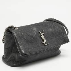 Pre Owned Saint Laurent Black Croc Embossed Leather West Hollywood Shoulder Bag