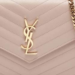 Saint Laurent Light Pink Matelassé Leather Cassandre Wallet On Chain