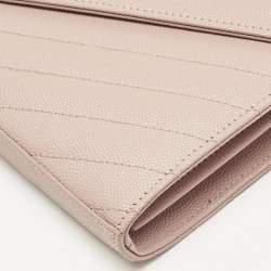 Saint Laurent Light Pink Matelassé Leather Cassandre Wallet On Chain