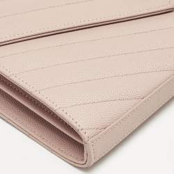 Saint Laurent Light Pink Matelassé Leather Cassandre Wallet On Chain