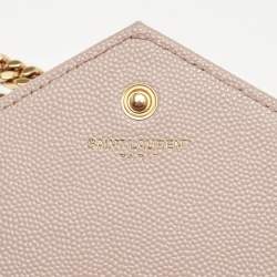 Saint Laurent Light Pink Matelassé Leather Cassandre Wallet On Chain