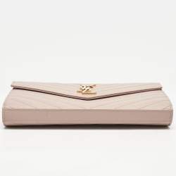 Saint Laurent Light Pink Matelassé Leather Cassandre Wallet On Chain