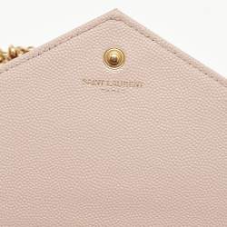 Saint Laurent Light Pink Matelassé Leather Cassandre Wallet On Chain