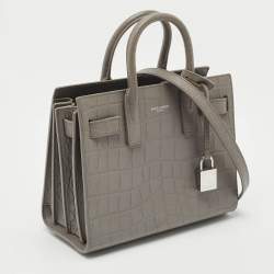 Saint Laurent Grey Croc Embossed Leather Nano Classic Sac De Jour Tote