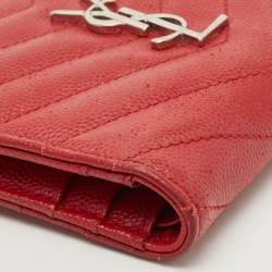 Pre Owned Saint Laurent Red Matelassé Leather Monogram Compact Wallet
