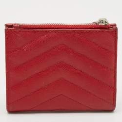 Pre Owned Saint Laurent Red Matelassé Leather Monogram Compact Wallet