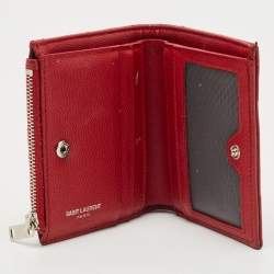 Pre Owned Saint Laurent Red Matelassé Leather Monogram Compact Wallet
