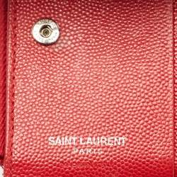 Pre Owned Saint Laurent Red Matelassé Leather Monogram Compact Wallet