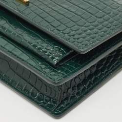Saint Laurent Green Croc Embossed Leather Sunset Wallet On Chain