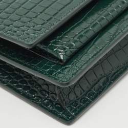 Saint Laurent Green Croc Embossed Leather Sunset Wallet On Chain