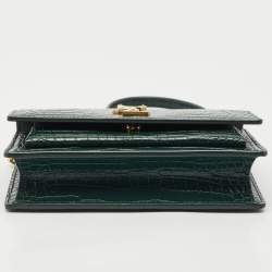 Saint Laurent Green Croc Embossed Leather Sunset Wallet On Chain