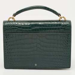 Saint Laurent Green Croc Embossed Leather Sunset Wallet On Chain