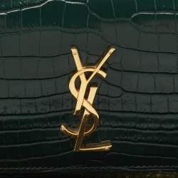 Saint Laurent Green Croc Embossed Leather Sunset Wallet On Chain