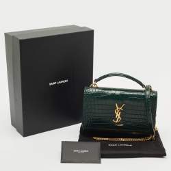Saint Laurent Green Croc Embossed Leather Sunset Wallet On Chain