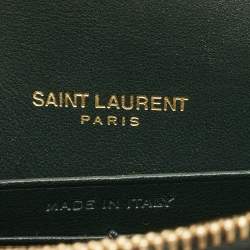 Saint Laurent Green Croc Embossed Leather Sunset Wallet On Chain