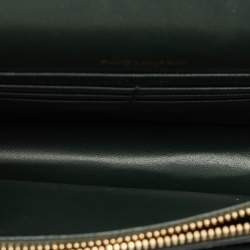 Saint Laurent Green Croc Embossed Leather Sunset Wallet On Chain