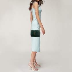 Saint Laurent Green Croc Embossed Leather Sunset Wallet On Chain