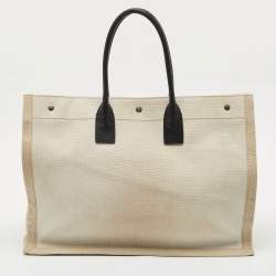 Saint Laurent Beige/Ivory Canvas and Leather Large Rive Gauche Tote