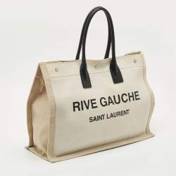 Saint Laurent Beige/Ivory Canvas and Leather Large Rive Gauche Tote
