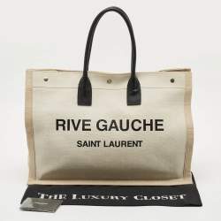 Saint Laurent Beige/Ivory Canvas and Leather Large Rive Gauche Tote