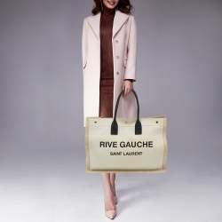 Saint Laurent Beige/Ivory Canvas and Leather Large Rive Gauche Tote