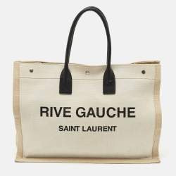 Saint Laurent Beige/Ivory Canvas and Leather Large Rive Gauche Tote