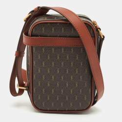 Saint Laurent Dark Brown Monogram Coated Canvas and Leather Le Monogramme Crossbody Bag