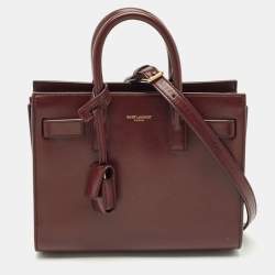 Saint Laurent Burgundy Leather Nano Classic Sac De Jour Tote