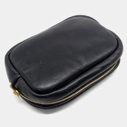 Saint Laurent Paris Black Leather Cosmetic Pouch